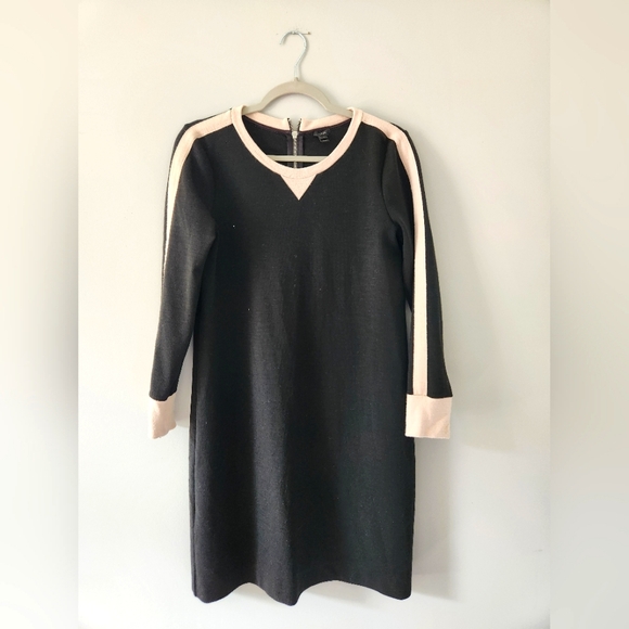 J.Crew Thick Knit Tshirt Dress Black with pale pink details sz 8 - Picture 1 of 4
